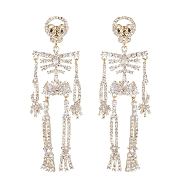 EYECANDY LA Gold Skeleton Dangle Earrings - Picture 3 of 8